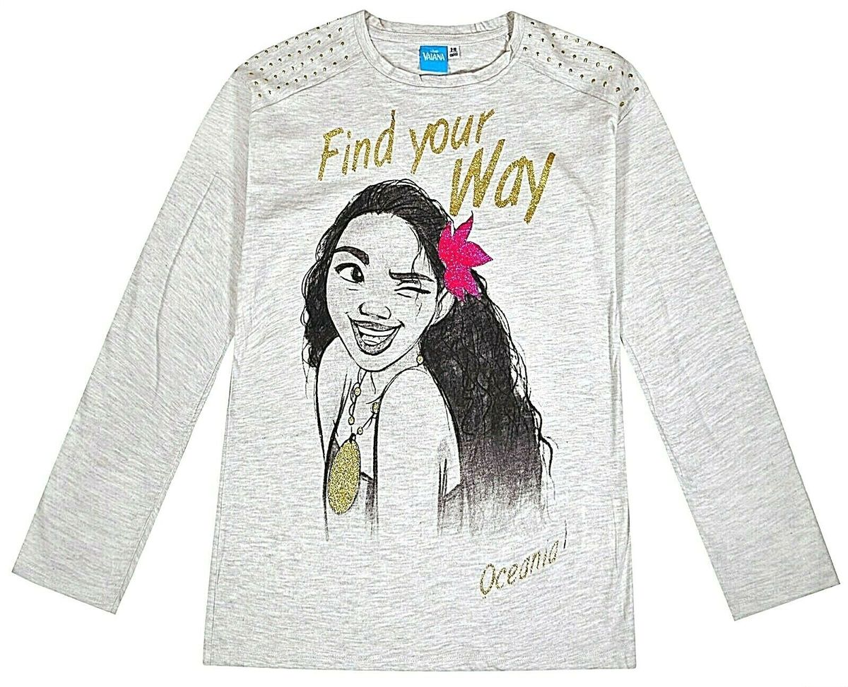 Girls Moana 'Find Your Way' Long Sleeve Cotton Rich T-Shrt -Beige