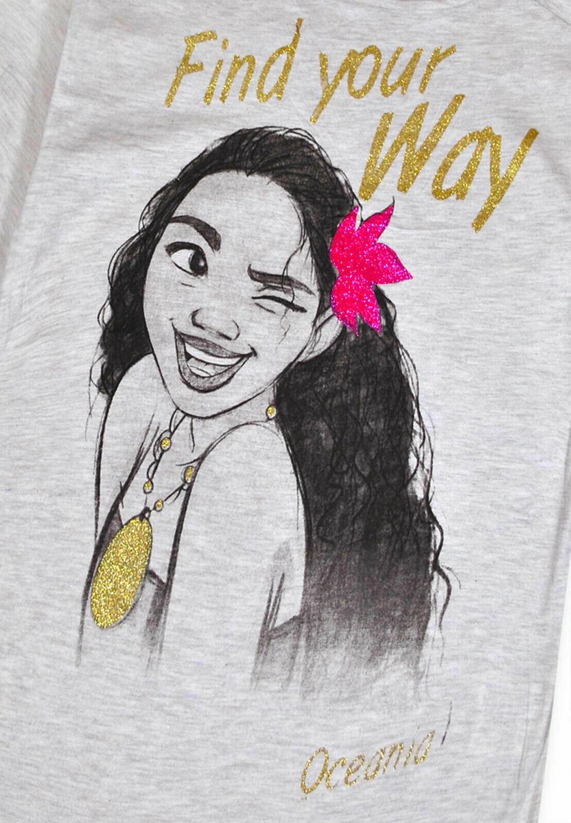 Girls Moana 'Find Your Way' Long Sleeve Cotton Rich T-Shrt -Beige