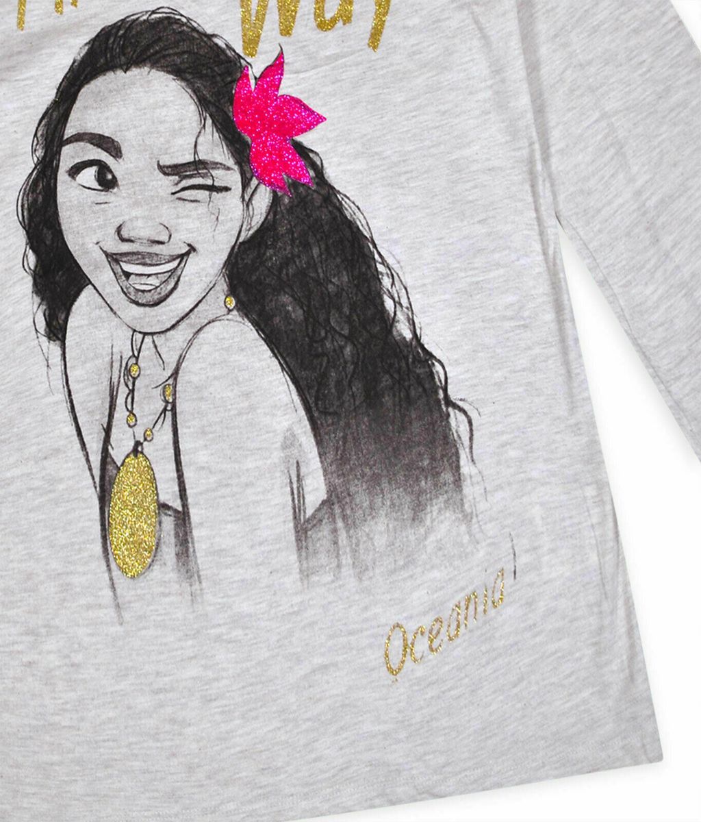 Girls Moana 'Find Your Way' Long Sleeve Cotton Rich T-Shrt -Beige