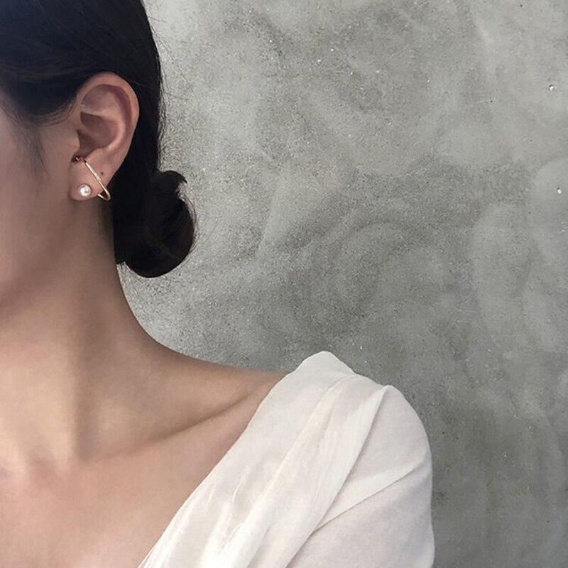 Classic Gold Color Geometric Stud Earrings Imitation Pearl Ear Stud for Women Elegant Jewelry
