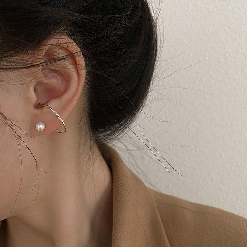 Classic Gold Color Geometric Stud Earrings Imitation Pearl Ear Stud for Women Elegant Jewelry