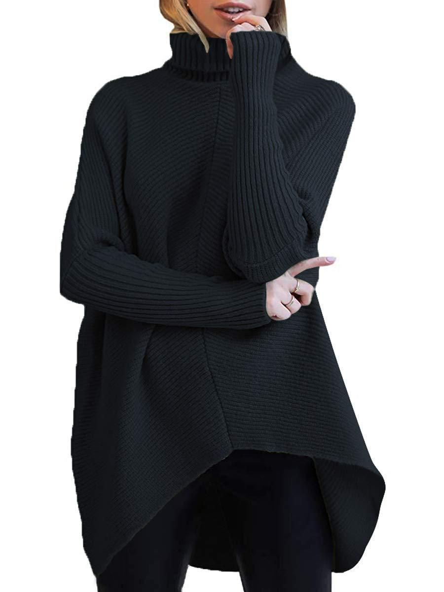 2022 autumn and winter new high-necked bat sleeve irregular hem long-sleeved pullover solid color