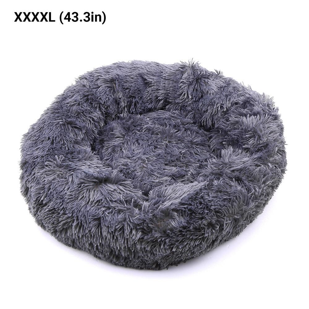 Comfortable Plush Round Pet Bed for Dogs Cats Soft Fur Donut Anti-slip Waterproof Base Washable Self Warming Cushion Bed Multiple Sizes Dark Gray 4XL 110CM