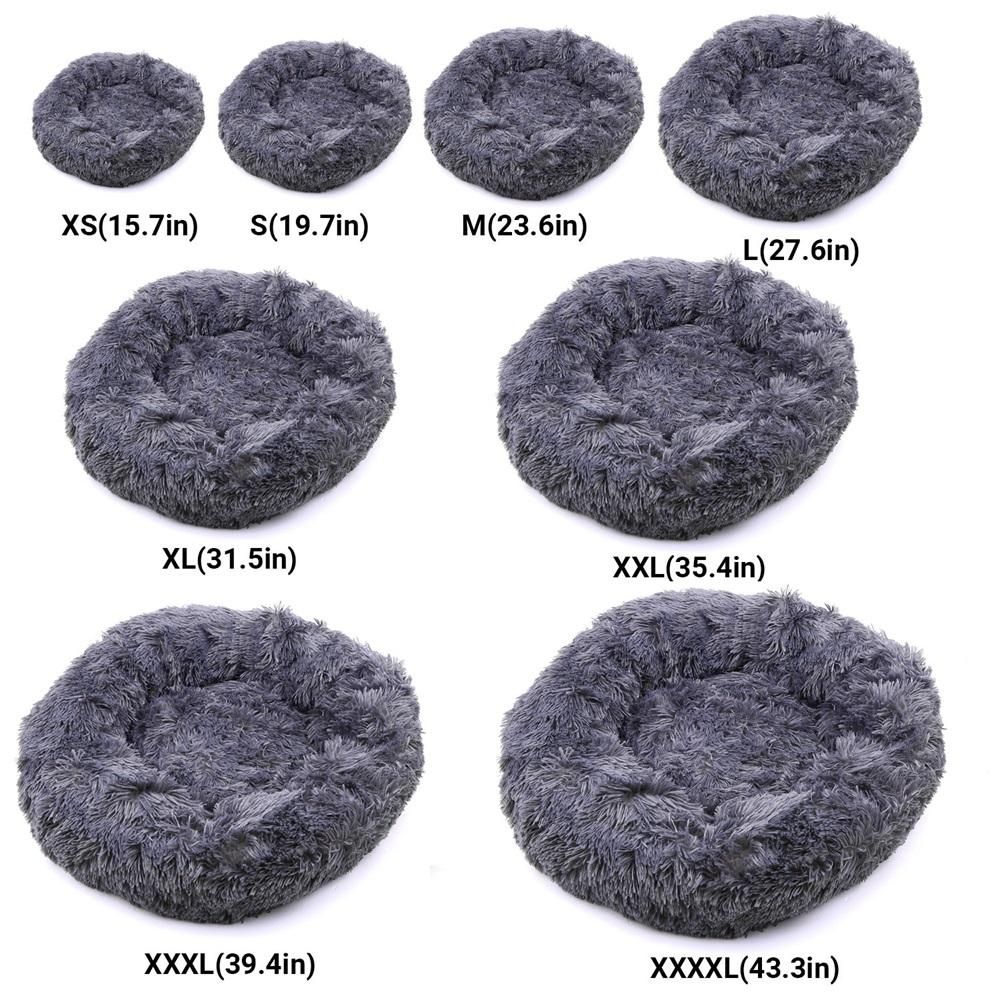 Comfortable Plush Round Pet Bed for Dogs Cats Soft Fur Donut Anti-slip Waterproof Base Washable Self Warming Cushion Bed Multiple Sizes Dark Gray 4XL 110CM