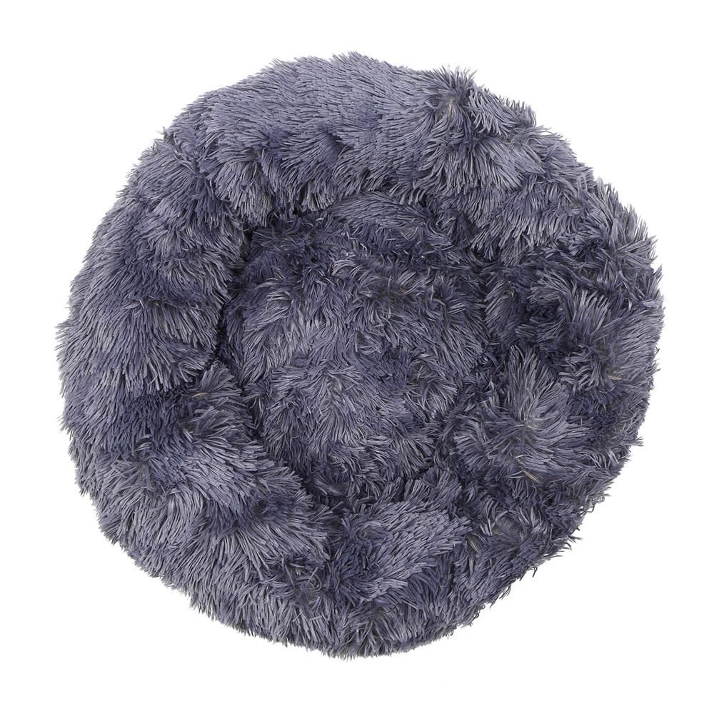 Comfortable Plush Round Pet Bed for Dogs Cats Soft Fur Donut Anti-slip Waterproof Base Washable Self Warming Cushion Bed Multiple Sizes Dark Gray 4XL 110CM
