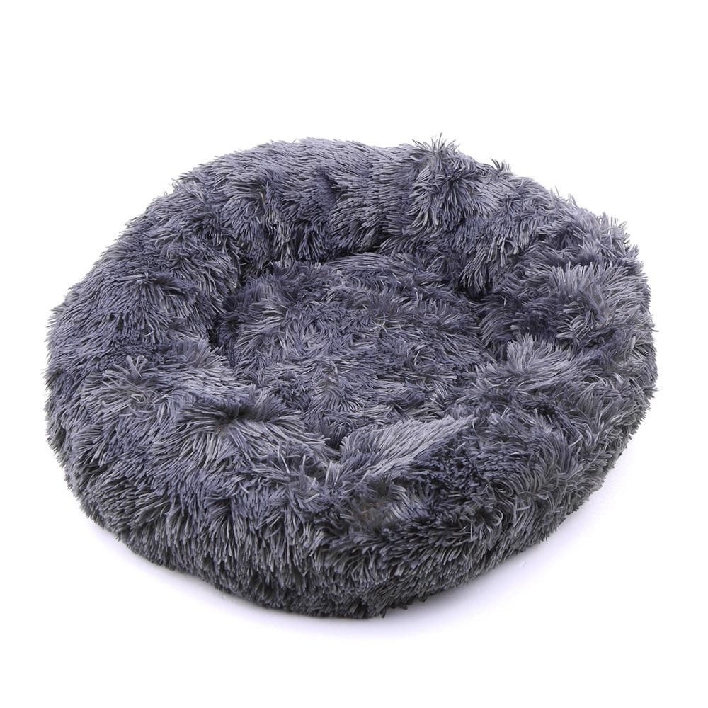 Comfortable Plush Round Pet Bed for Dogs Cats Soft Fur Donut Anti-slip Waterproof Base Washable Self Warming Cushion Bed Multiple Sizes Dark Gray 4XL 110CM