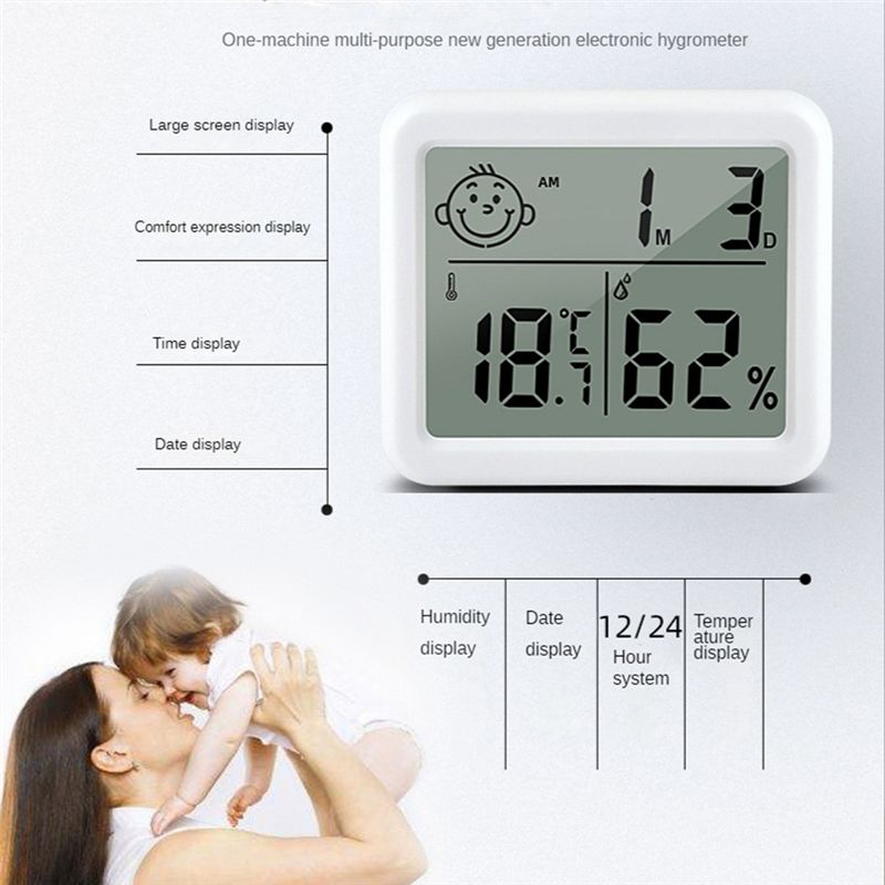 Ultra Thin Digital  Meter Automatic Electronic Humidity Monitor Alarm Clock LCD Indoor Dry Hygrometer