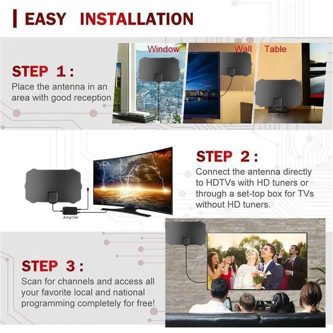 HDTV Antenna Indoor 1000 Miles Digital Antenna Tv Aerial D VB-T2 ATSC ISDB Satellite Dish Receiver