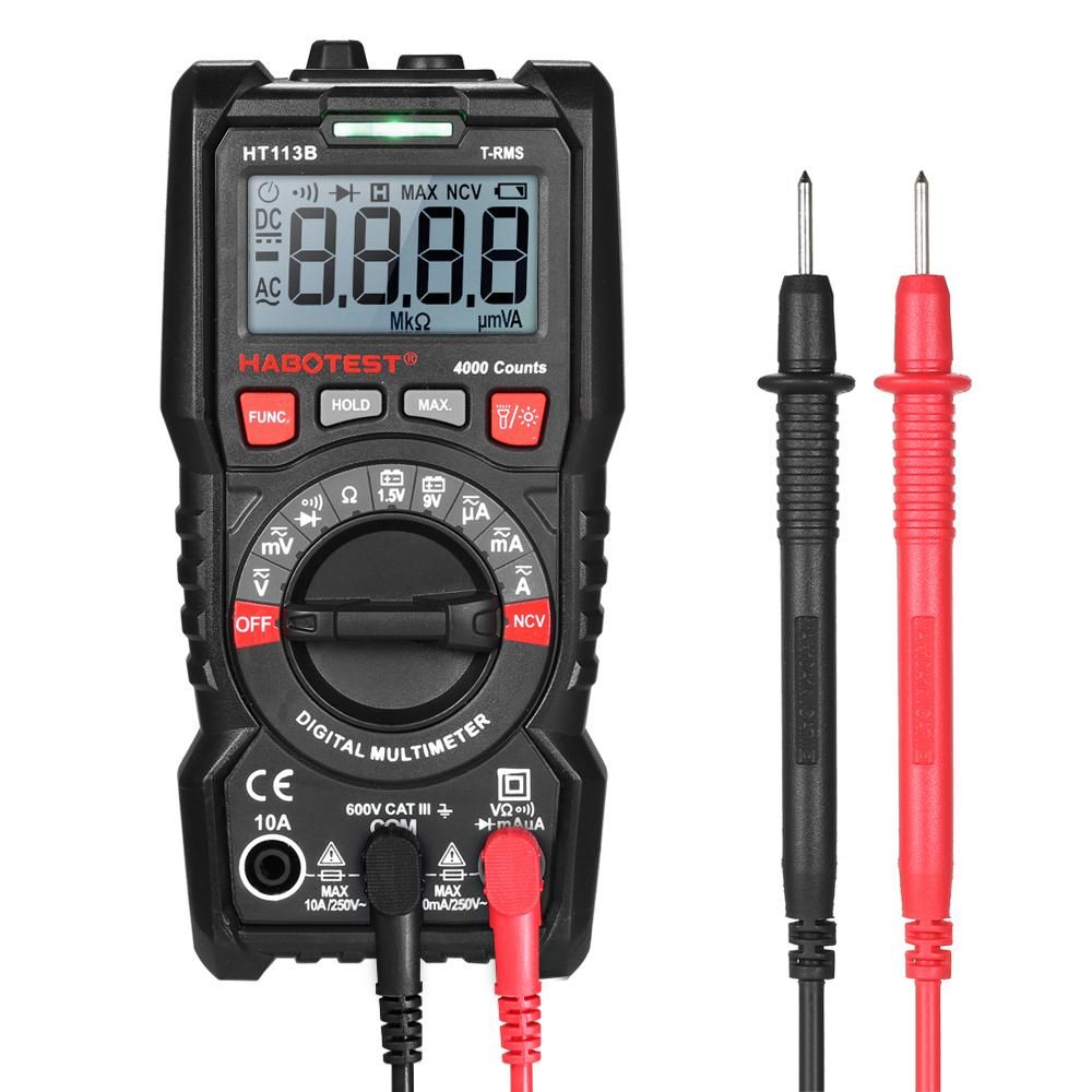 HABOTEST Digital Multimeter Auto Range True RMS 4000 Counts Non Contact Multi Meter Voltmeter Ammeter Ohmmeter Measuring AC/DC Voltage Current Resistance Continuity Test Diode NCV Tester Maximum Measurement with Backlight LCD