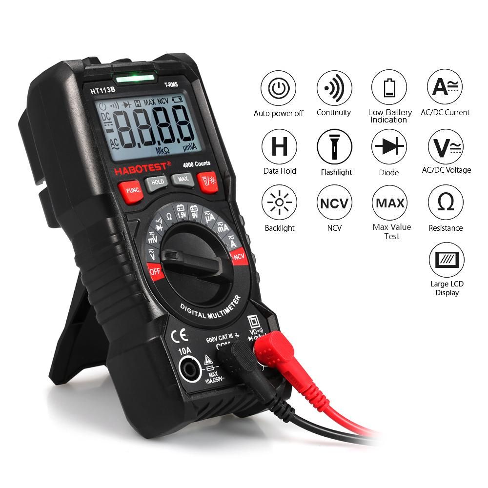 HABOTEST Digital Multimeter Auto Range True RMS 4000 Counts Non Contact Multi Meter Voltmeter Ammeter Ohmmeter Measuring AC/DC Voltage Current Resistance Continuity Test Diode NCV Tester Maximum Measurement with Backlight LCD