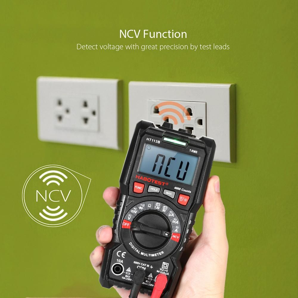 HABOTEST Digital Multimeter Auto Range True RMS 4000 Counts Non Contact Multi Meter Voltmeter Ammeter Ohmmeter Measuring AC/DC Voltage Current Resistance Continuity Test Diode NCV Tester Maximum Measurement with Backlight LCD