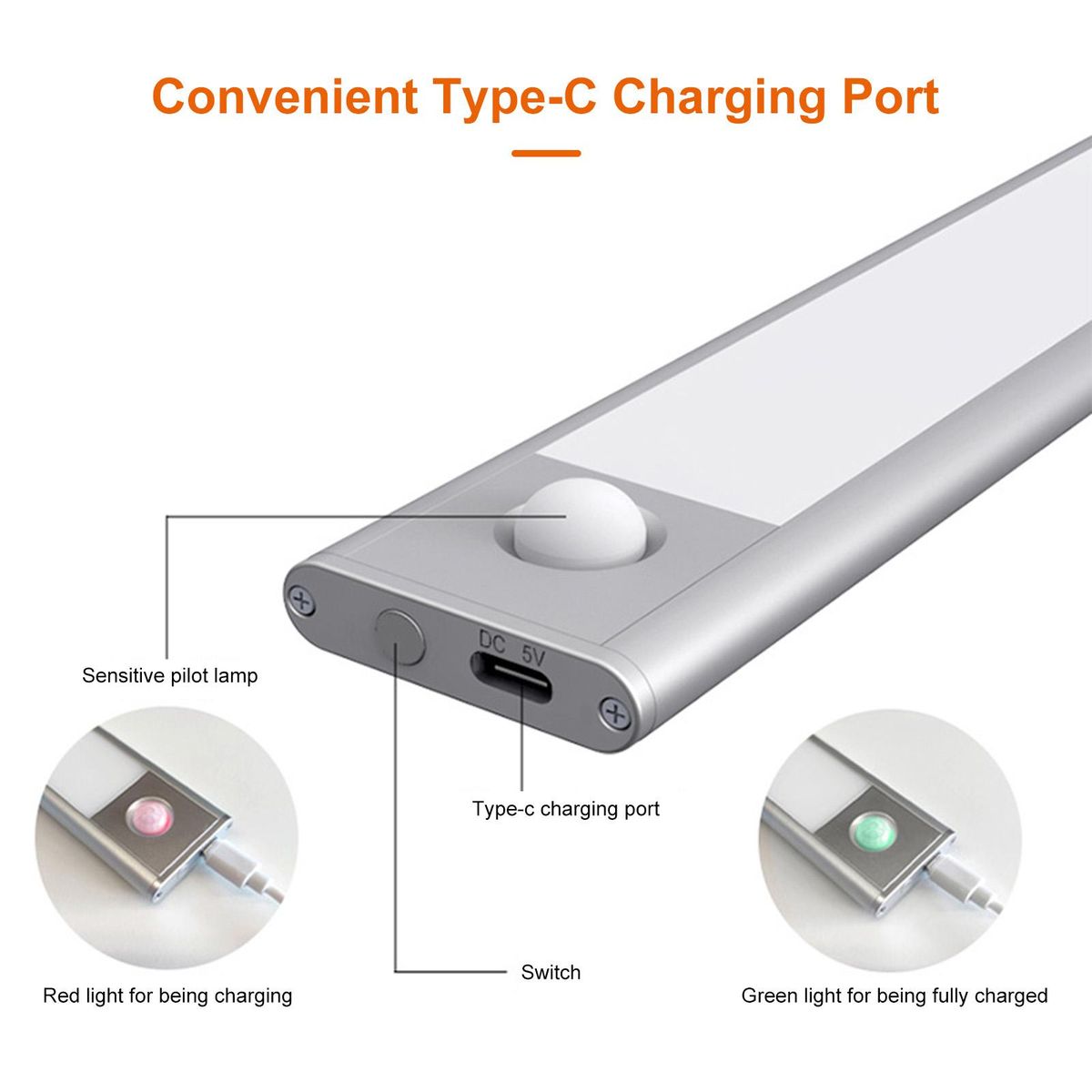 47LEDs 30CM/11.8Inches Cabinet Lamp Adopted PIR Motion Inductor Sensor+Sensitive Light Control/ Constant Bright 2 Lighting Working Modes/ Touching Switching/ 3 Colors Temperature Changing/ Built-in 1100mAh Rechargeable Cell T