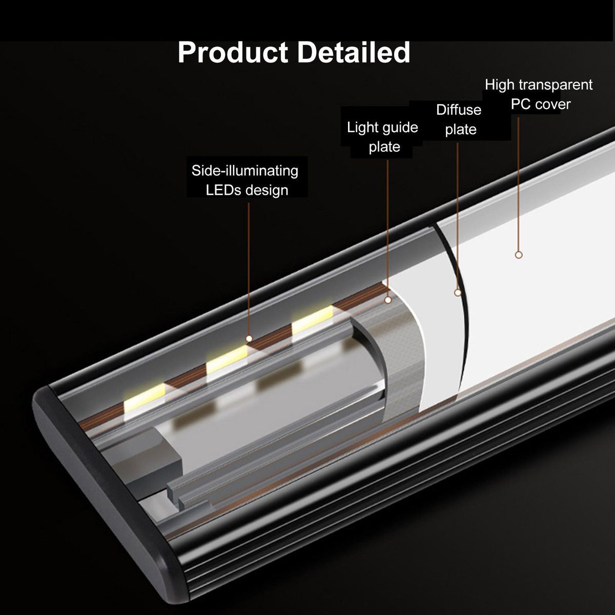 47LEDs 30CM/11.8Inches Cabinet Lamp Adopted PIR Motion Inductor Sensor+Sensitive Light Control/ Constant Bright 2 Lighting Working Modes/ Touching Switching/ 3 Colors Temperature Changing/ Built-in 1100mAh Rechargeable Cell T