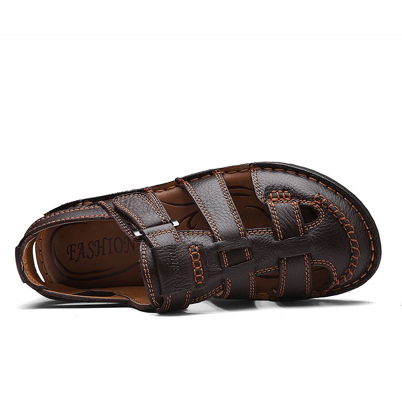 2020 Mens Fashion Slippers Sandals Leather Slippers -Brown