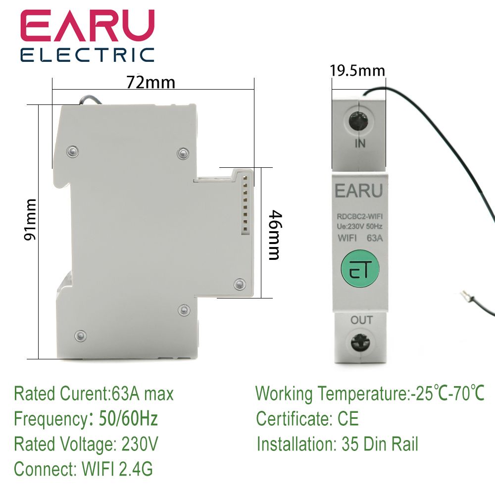 1P Din Rail WIFI Smart Energy Meter Power Consumption KWh