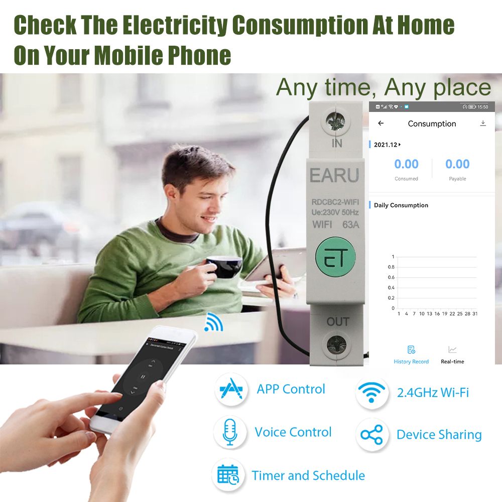 1P Din Rail WIFI Smart Energy Meter Power Consumption KWh