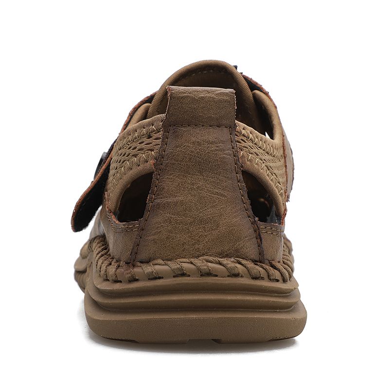 Exquisite Handmade Sandals Men Shoes Big Size 39-46 High Quality Full Grain Calf Leather+Mesh Sandals Male Climbing Quick-dry Water Shoes Coffee