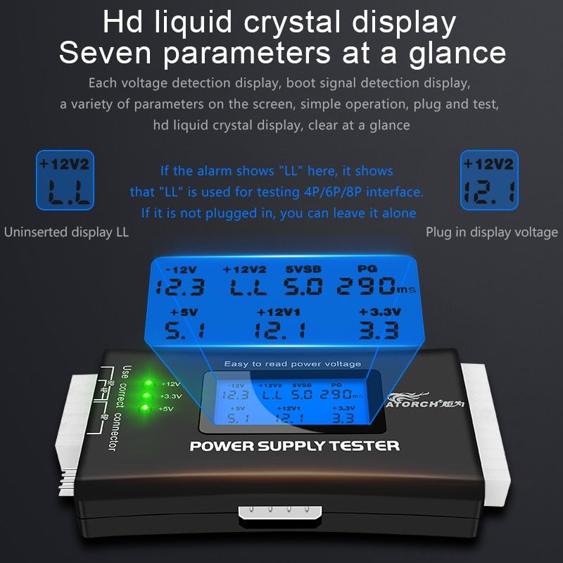 PC Computer ATX Power Supply Dc Digital Voltmeter Electric