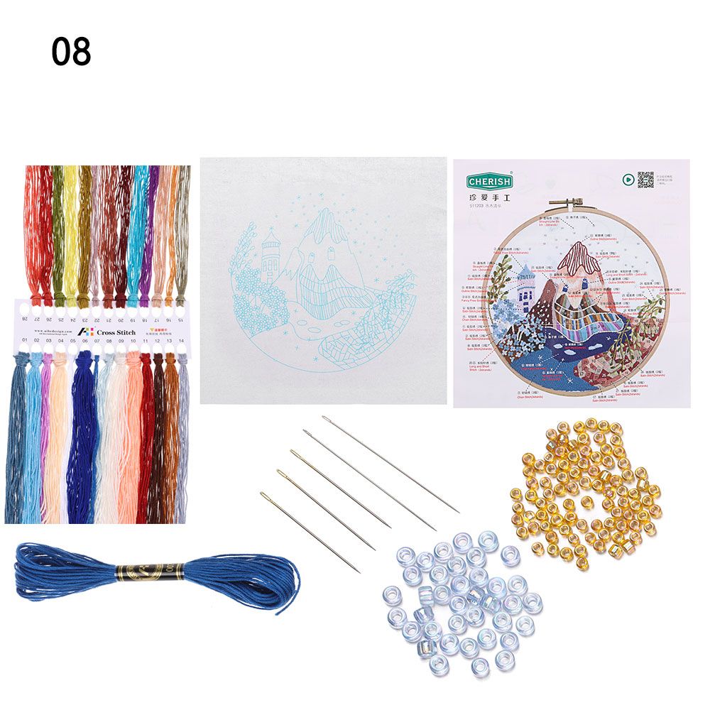 Sunflower Flower Embroidery Cross Stitch Kit For Beginners Embroidery Hoop Needle Punch Needle Thread DIY Sewing Accessories 08--8inch