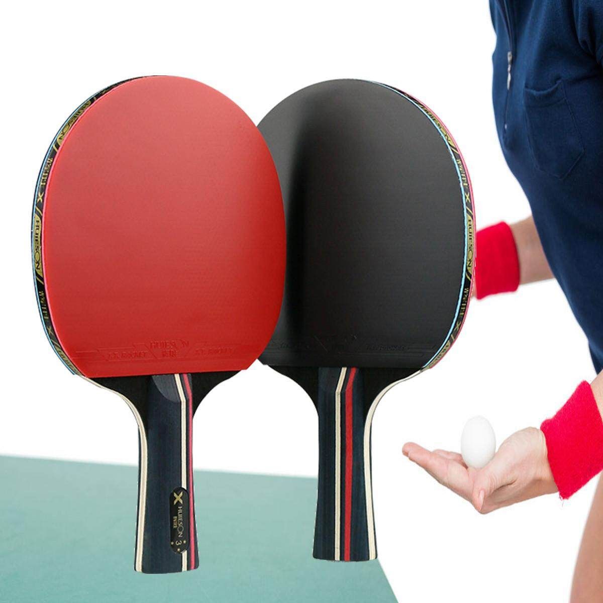 Pair Of 3 Stars Table Tennis Racket Ping Pong Bat W/ 3 Balls + Carrying Bags Set # 2 Straight Racket 2 Straight Shots