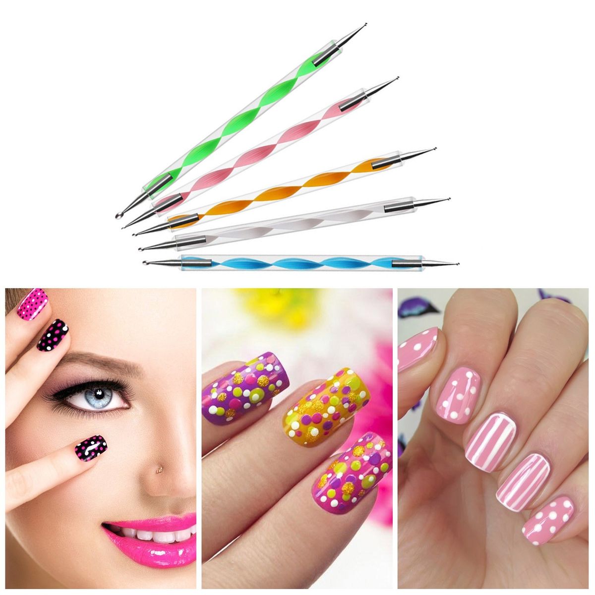 Nail Brushes Set With Nail Stickers Nail Dotting Pens Pick Up Tweezers Nail Art DIY Nail Tool Kit For Beginners