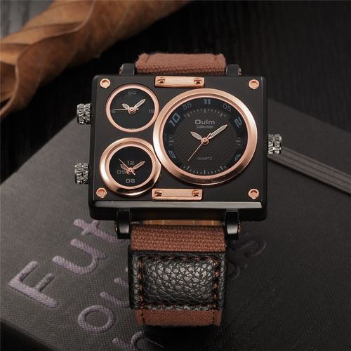 Superior Quality & Jagged Multi-time Functions Italian Men Leather Watch + Classy Leather Bracelet