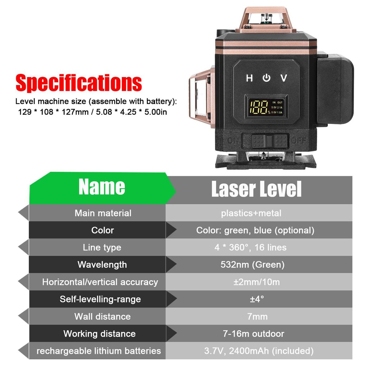 Multifunctional 16 Lines Laser Level 4° Self-leveling Machine Rechargeable Lithium Battery Leveling Tool Omnidirectional Ground Wall Sticker IP54 Waterproof Home Improvement Tools Set