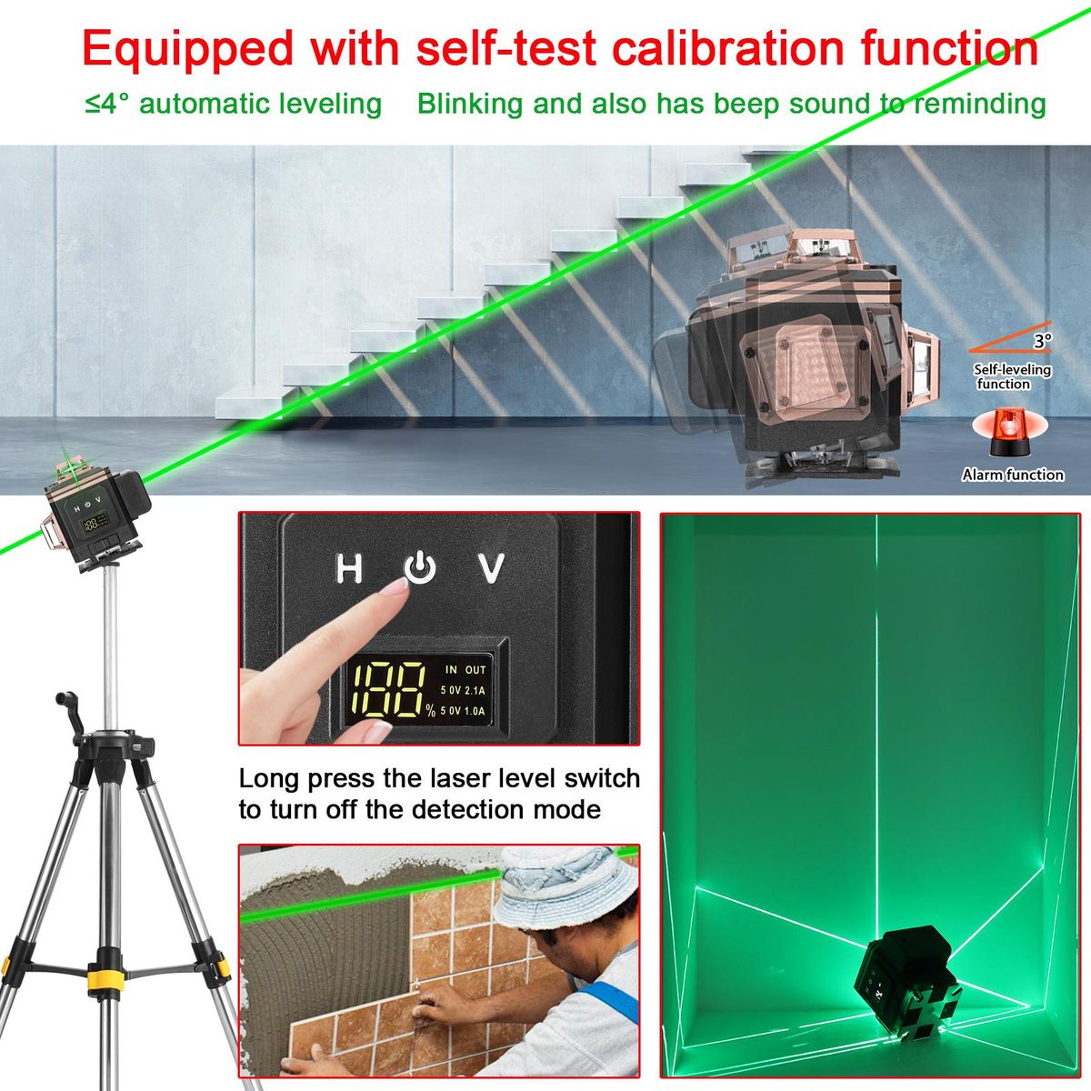 Multifunctional 16 Lines Laser Level 4° Self-leveling Machine Rechargeable Lithium Battery Leveling Tool Omnidirectional Ground Wall Sticker IP54 Waterproof Home Improvement Tools Set