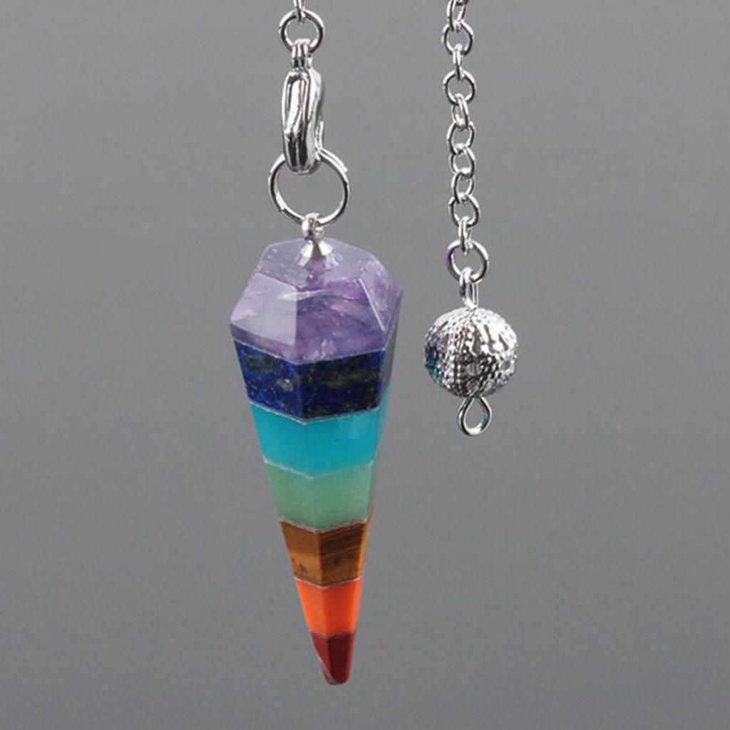 1pc Reiki Crystal 7 Chakra Gemstone Point Dowsing Pendulum Necklace