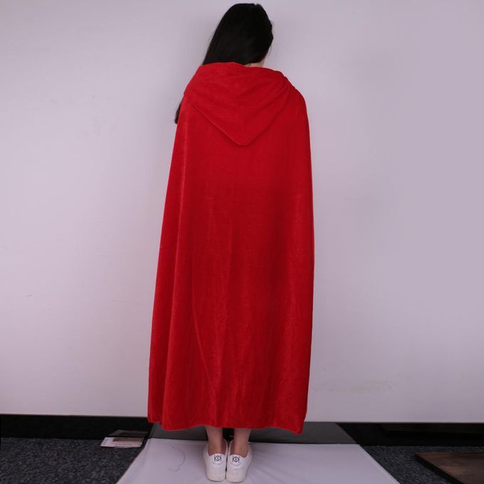 Adult Velvet Hooded Cape Gothic Devil Cloak Medieval Witch Costume Red