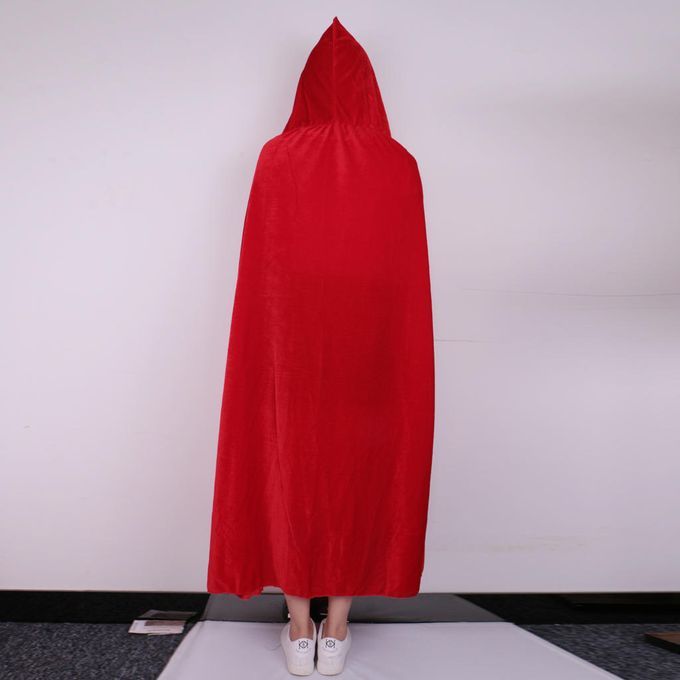 Adult Velvet Hooded Cape Gothic Devil Cloak Medieval Witch Costume Red