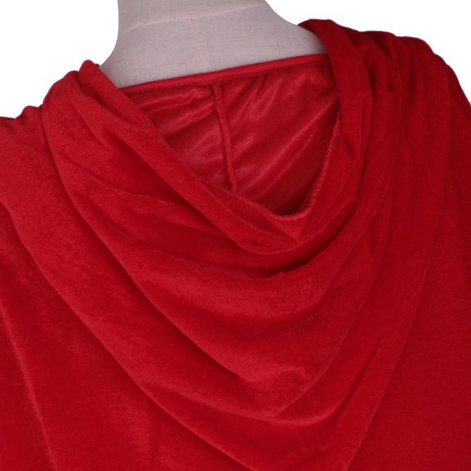 Adult Velvet Hooded Cape Gothic Devil Cloak Medieval Witch Costume Red