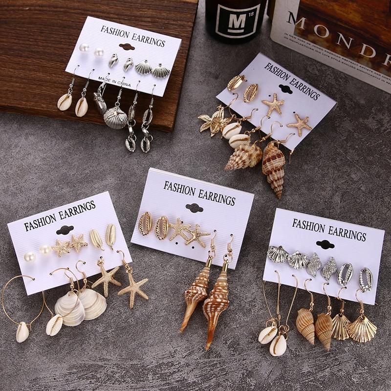 KISSWIFE Bohemian New Tassel Earrings For Women Vintage Conch Starfish Gold Color Trendy Dangle Drop Earrings Jewelry