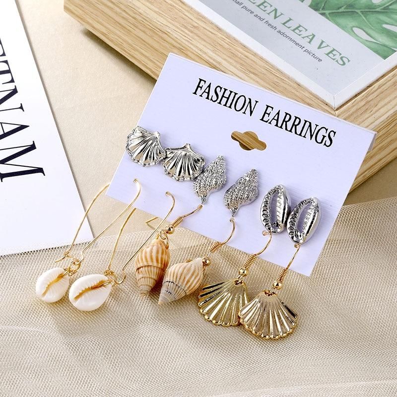 KISSWIFE Bohemian New Tassel Earrings For Women Vintage Conch Starfish Gold Color Trendy Dangle Drop Earrings Jewelry