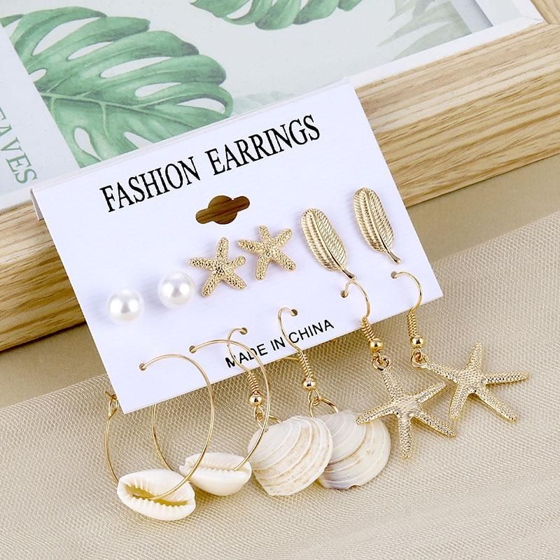 KISSWIFE Bohemian New Tassel Earrings For Women Vintage Conch Starfish Gold Color Trendy Dangle Drop Earrings Jewelry