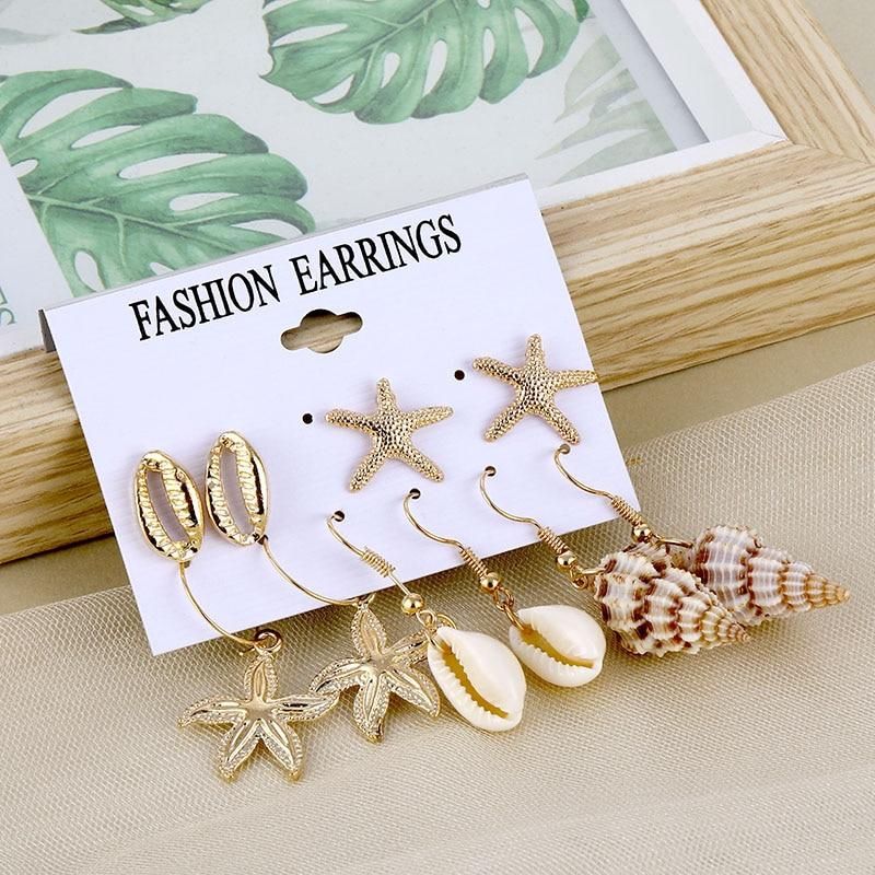 KISSWIFE Bohemian New Tassel Earrings For Women Vintage Conch Starfish Gold Color Trendy Dangle Drop Earrings Jewelry