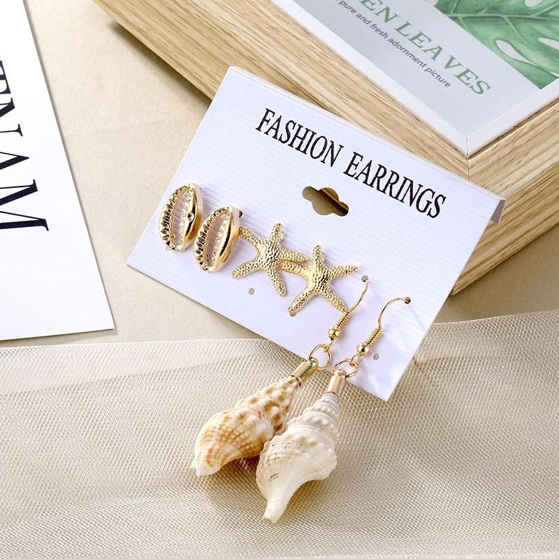 KISSWIFE Bohemian New Tassel Earrings For Women Vintage Conch Starfish Gold Color Trendy Dangle Drop Earrings Jewelry