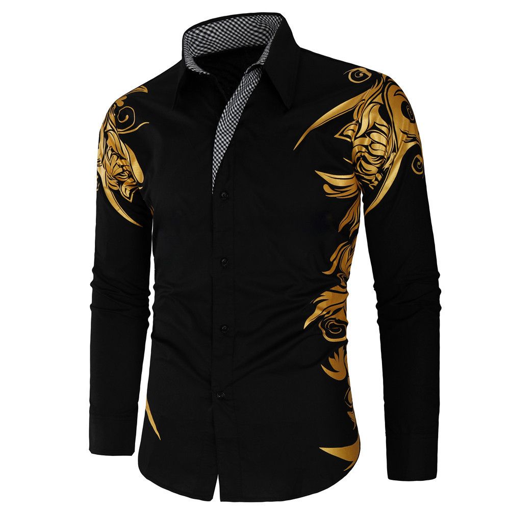 Traditional Clothing Men's Hot Stamping Printing High-End Casual Shirts