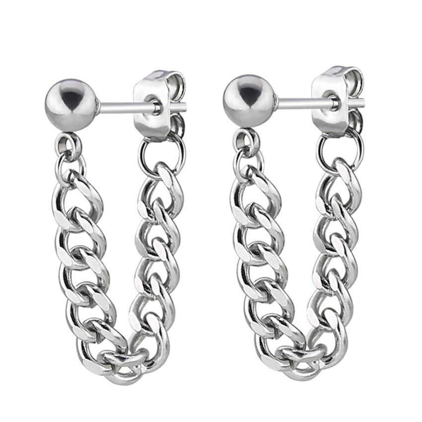 Unisex Stainless Steel Tassel Chain Barbell Helix Stud Earrings