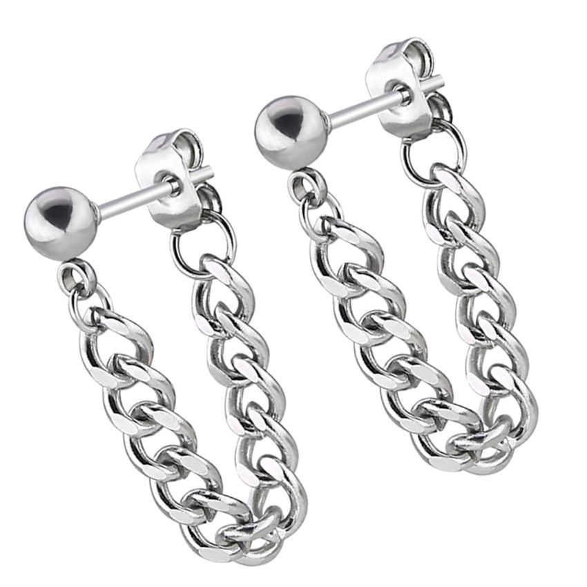 Unisex Stainless Steel Tassel Chain Barbell Helix Stud Earrings
