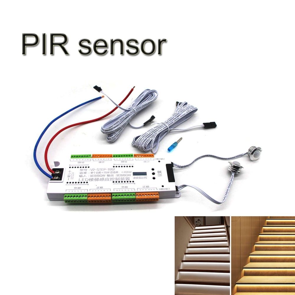 Stair LED PIR Motion Sensor Controller DC 12V 32 Channels Indoor PIR Night Light Dimming Dimmer For Stairs Flexible Strip Light-controller Set---