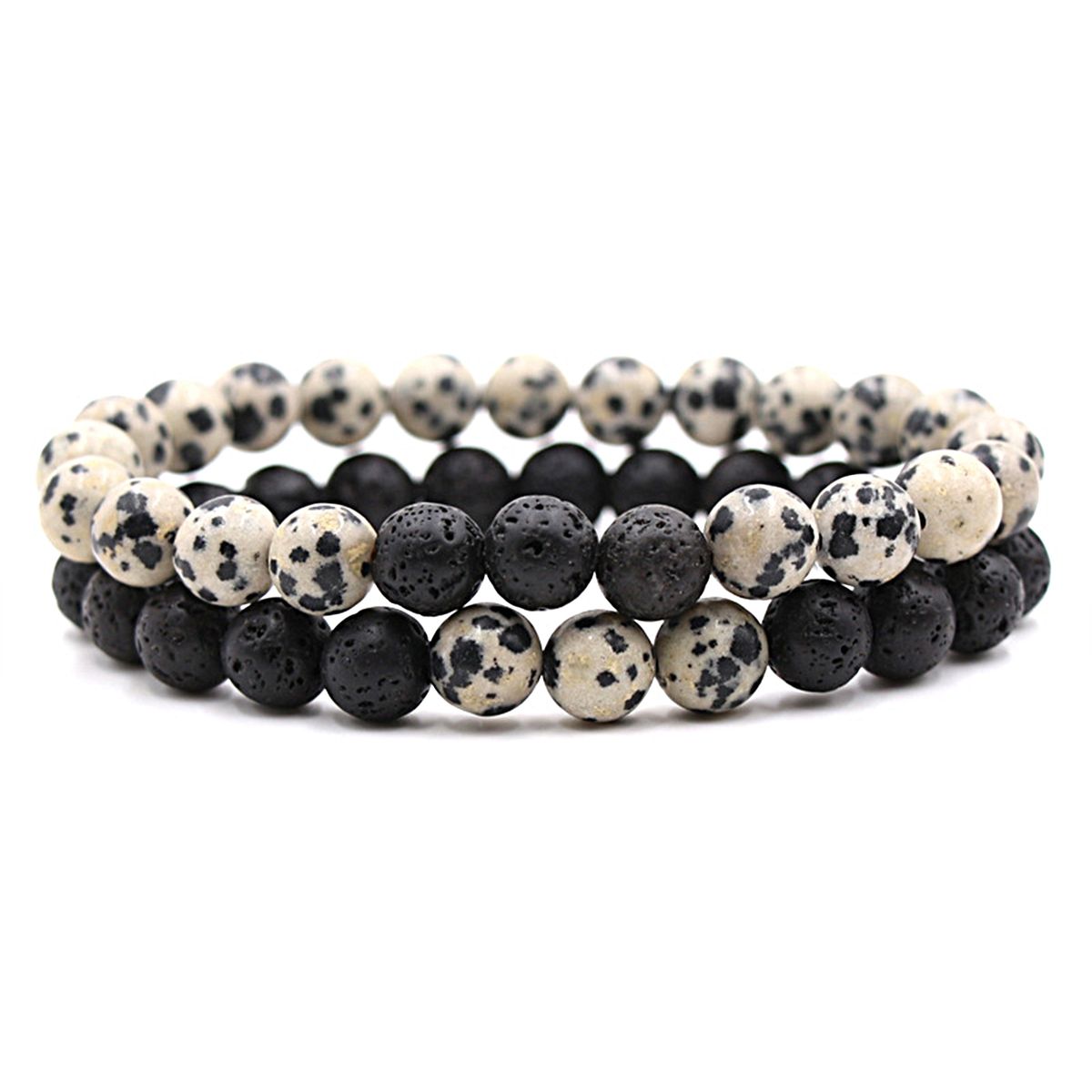2Pcs Beaded Bracelet Couples Distance Black White Bracelet M