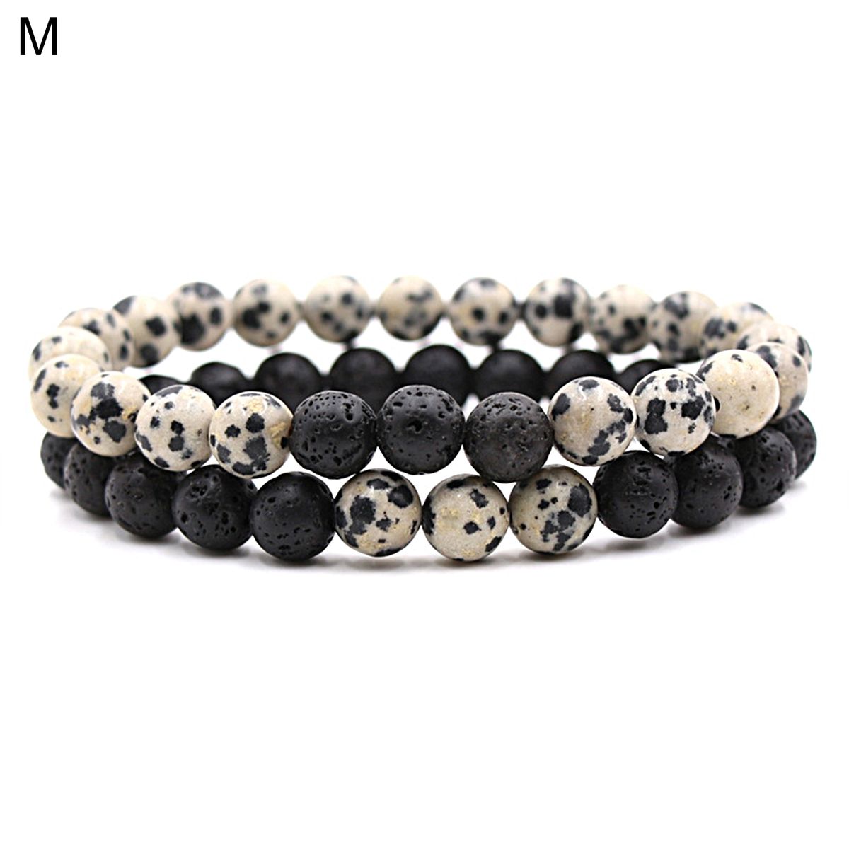 2Pcs Beaded Bracelet Couples Distance Black White Bracelet M