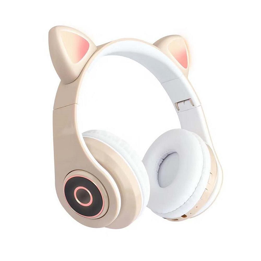 B39 Cute Cat Ear Headset Wireless BT5.0 Foldable Gaming Headphone With Flash RGB Lights Earphone TF Card Play/Wired Mode Blue