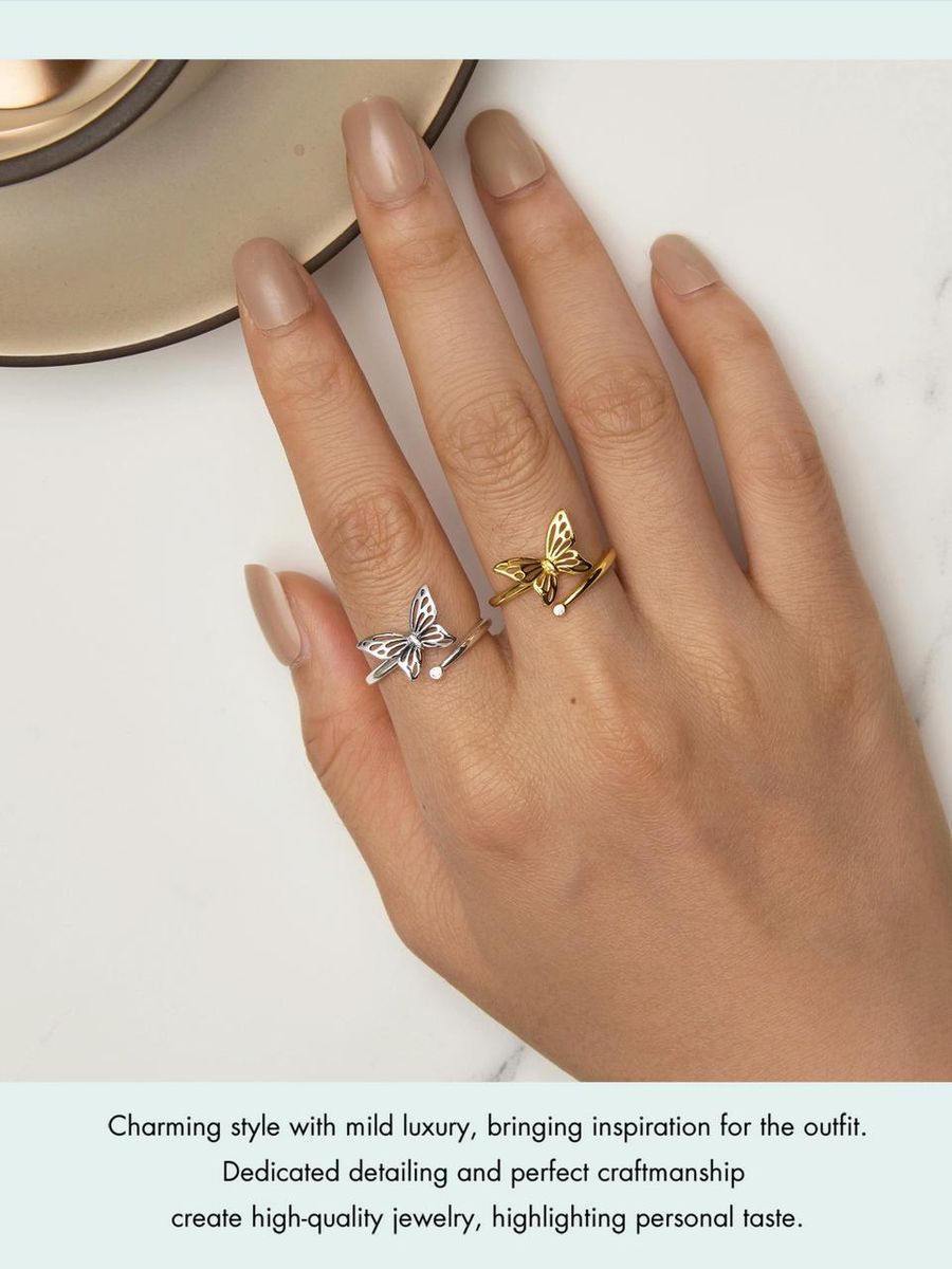 925 Sterling Silver Cute Butterfly Adjustable Finger Rings Adjustable Ring