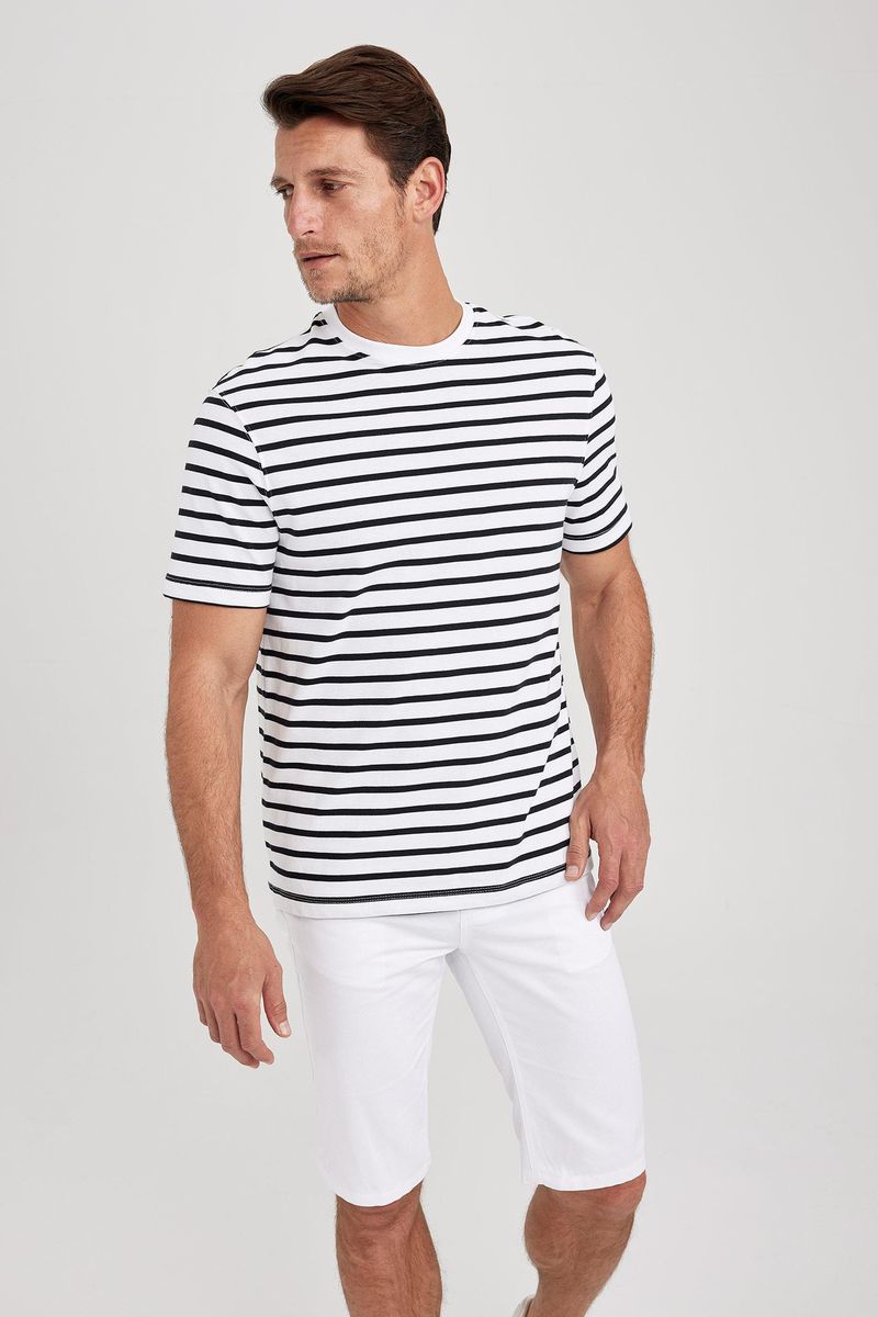 Man Smart Casual Regular Fit Crew Neck Short Sleeve Knitted T-Shirt - Indigo