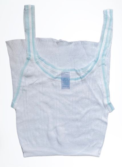 2 Pack Girls White Singlet- Blue Trimmings