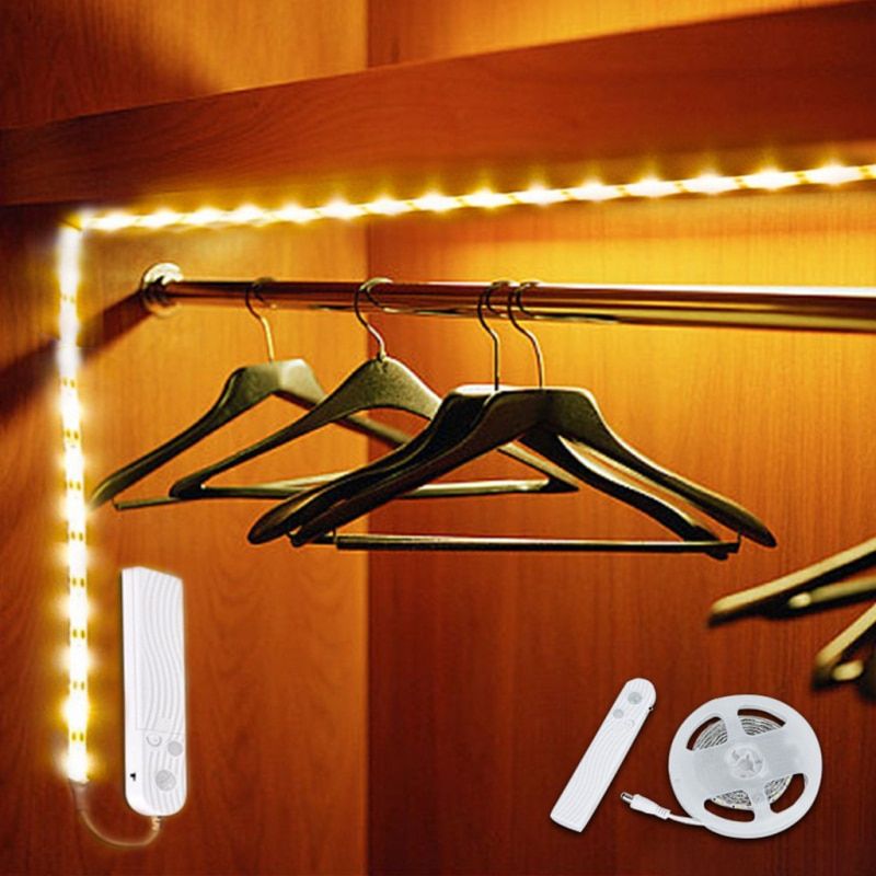LED Under Cabinet Light LED Strip Led Lamp With Wireless PIR Motion Sensor USB Port Light Kitchen Stairs Wardrobe Bed Side Light-Warm White-white-1m-