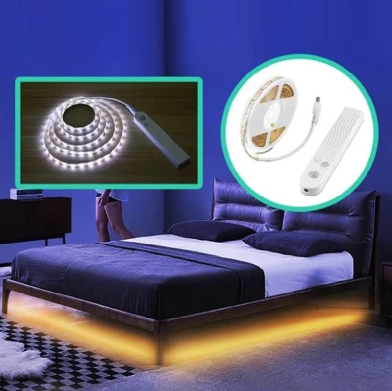 LED Under Cabinet Light LED Strip Led Lamp With Wireless PIR Motion Sensor USB Port Light Kitchen Stairs Wardrobe Bed Side Light-Warm White-white-1m-