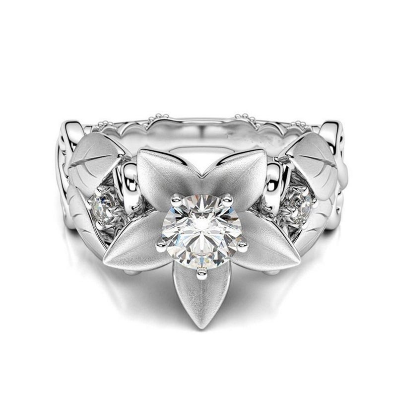 Rose With Diamond Women Wedding Ring, Ring Size:6